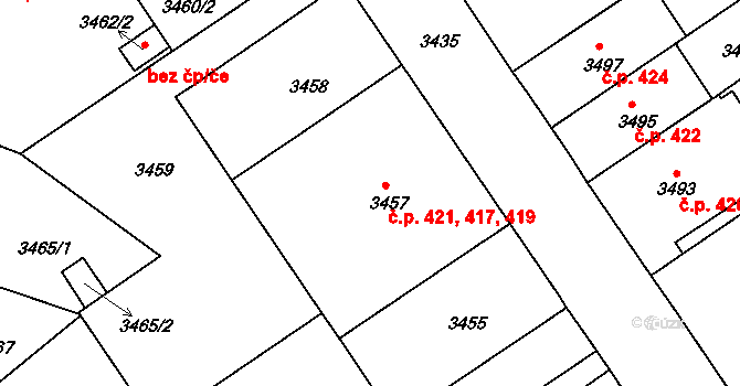 Černá Pole 417,419,421, Brno na parcele st. 3457 v KÚ Černá Pole, Katastrální mapa