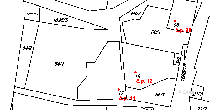 Hutě 11, Černýšovice na parcele st. 17 v KÚ Černýšovice, Katastrální mapa