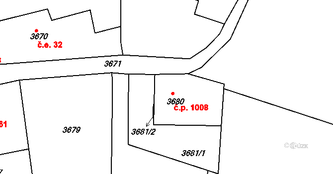 Smržovka 1008 na parcele st. 3680 v KÚ Smržovka, Katastrální mapa