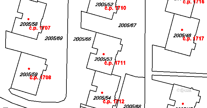 Pelhřimov 1711 na parcele st. 2005/53 v KÚ Pelhřimov, Katastrální mapa
