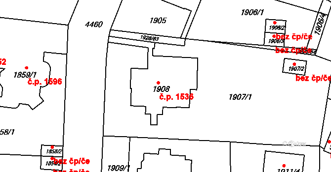 Teplice 1536 na parcele st. 1908 v KÚ Teplice, Katastrální mapa