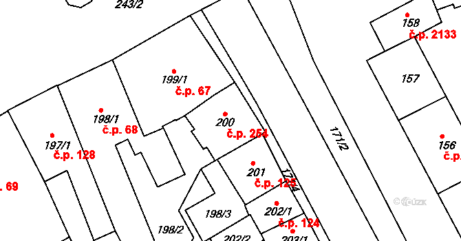 Sokolov 254 na parcele st. 200 v KÚ Sokolov, Katastrální mapa