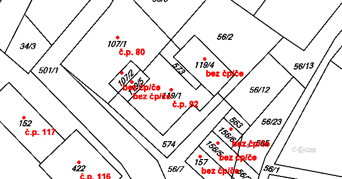 Šindelová 92 na parcele st. 119/1 v KÚ Šindelová, Katastrální mapa