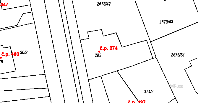Černilov 274 na parcele st. 283 v KÚ Černilov, Katastrální mapa