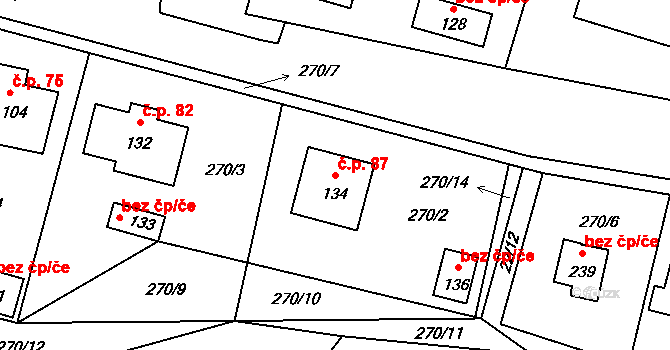 Rodvínov 87 na parcele st. 134 v KÚ Rodvínov, Katastrální mapa