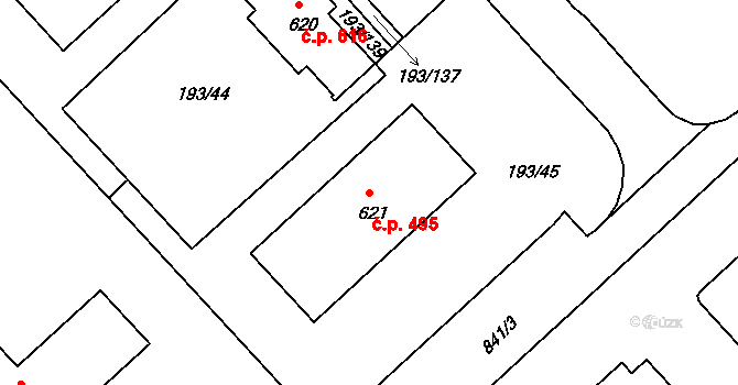 Sezimovo Ústí 495 na parcele st. 621 v KÚ Sezimovo Ústí, Katastrální mapa