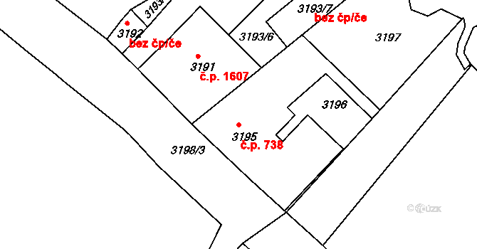 Česká Lípa 738 na parcele st. 3195 v KÚ Česká Lípa, Katastrální mapa
