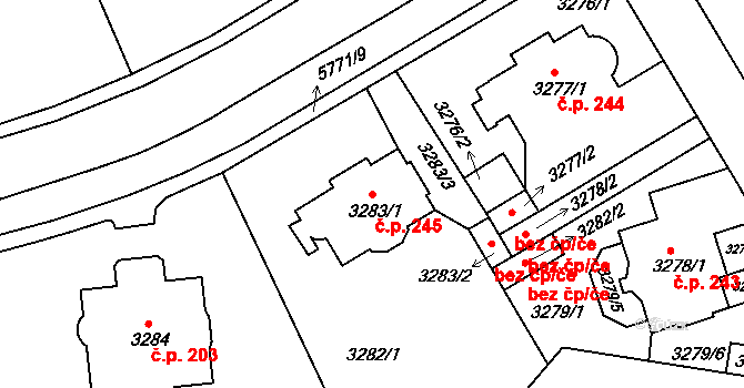 Liberec V-Kristiánov 245, Liberec na parcele st. 3283/1 v KÚ Liberec, Katastrální mapa