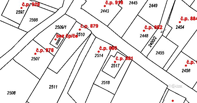 Rumburk 1 880, Rumburk na parcele st. 2514 v KÚ Rumburk, Katastrální mapa