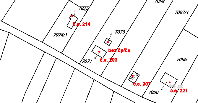 Střelice 203 na parcele st. 7071 v KÚ Střelice u Brna, Katastrální mapa