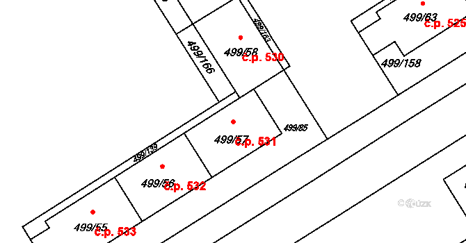 Ráj 531, Karviná na parcele st. 499/57 v KÚ Ráj, Katastrální mapa