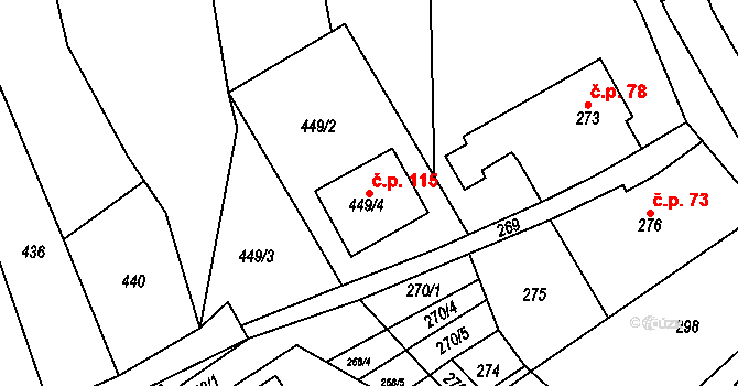 Vítovice 115, Rousínov na parcele st. 449/4 v KÚ Vítovice, Katastrální mapa