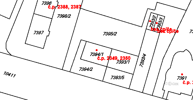 Jižní Předměstí 2349,2350, Plzeň na parcele st. 7393/1 v KÚ Plzeň, Katastrální mapa
