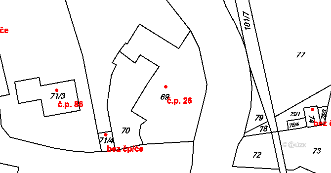 Šerkovice 26 na parcele st. 69 v KÚ Šerkovice, Katastrální mapa
