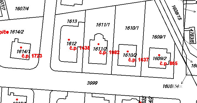 Modřany 1982, Praha na parcele st. 1611/2 v KÚ Modřany, Katastrální mapa
