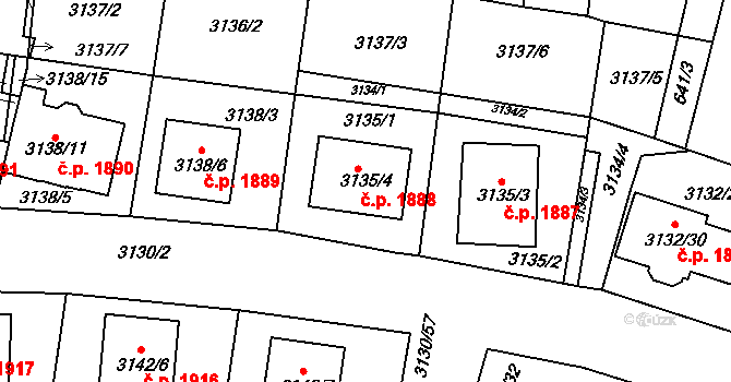 Tachov 1888 na parcele st. 3135/4 v KÚ Tachov, Katastrální mapa