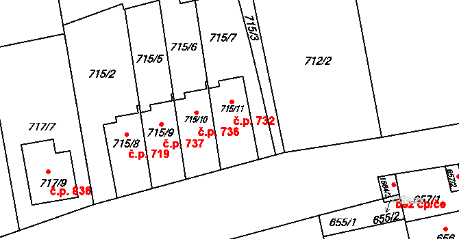 Troja 732, Praha na parcele st. 715/11 v KÚ Troja, Katastrální mapa