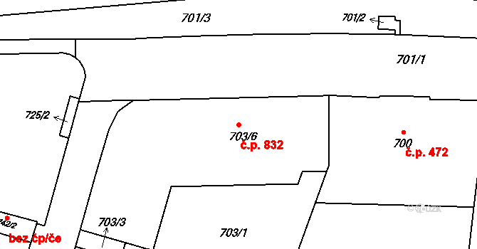 Štýřice 832, Brno na parcele st. 703/6 v KÚ Štýřice, Katastrální mapa