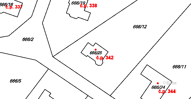 Dolní Marklovice 342, Petrovice u Karviné na parcele st. 666/25 v KÚ Dolní Marklovice, Katastrální mapa
