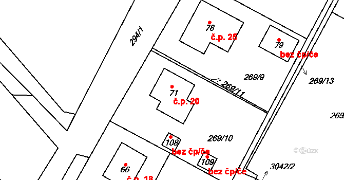 Paseky 20, Hřibiny-Ledská na parcele st. 71 v KÚ Hřibiny, Katastrální mapa