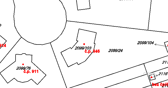 Lužice 946 na parcele st. 2099/103 v KÚ Lužice u Hodonína, Katastrální mapa