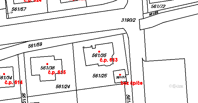 Habartov 613 na parcele st. 561/35 v KÚ Habartov, Katastrální mapa