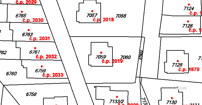 Vsetín 2019 na parcele st. 7059 v KÚ Vsetín, Katastrální mapa