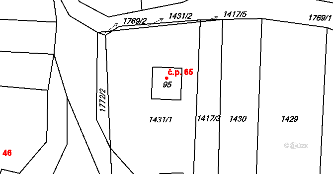 Otěšín 65, Nalžovské Hory na parcele st. 95 v KÚ Miřenice, Katastrální mapa