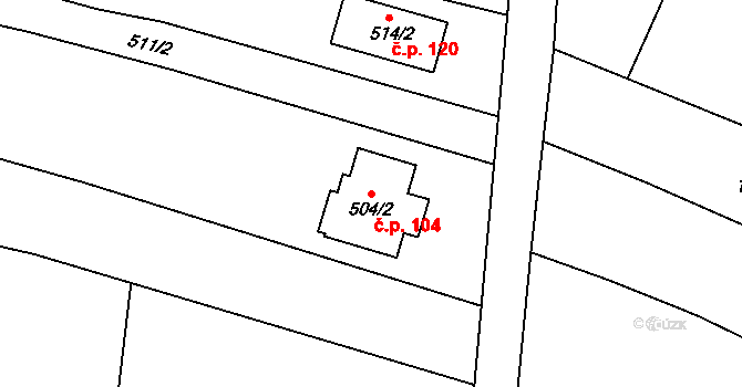 Klečůvka 104, Zlín na parcele st. 504/2 v KÚ Klečůvka, Katastrální mapa