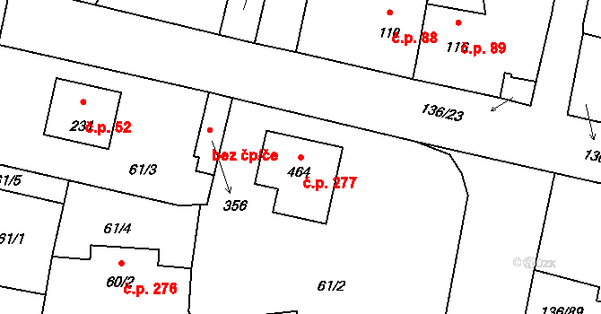 Příchovice 277 na parcele st. 464 v KÚ Příchovice u Přeštic, Katastrální mapa