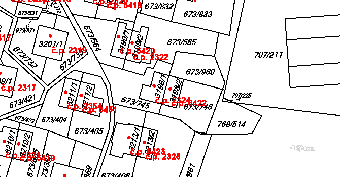 Zlín 6422 na parcele st. 3198/2 v KÚ Zlín, Katastrální mapa