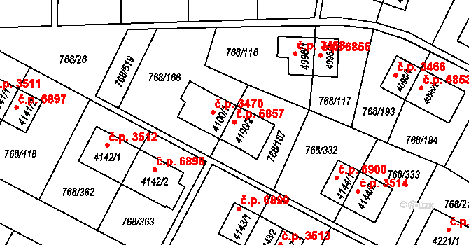 Zlín 6857 na parcele st. 4100/2 v KÚ Zlín, Katastrální mapa