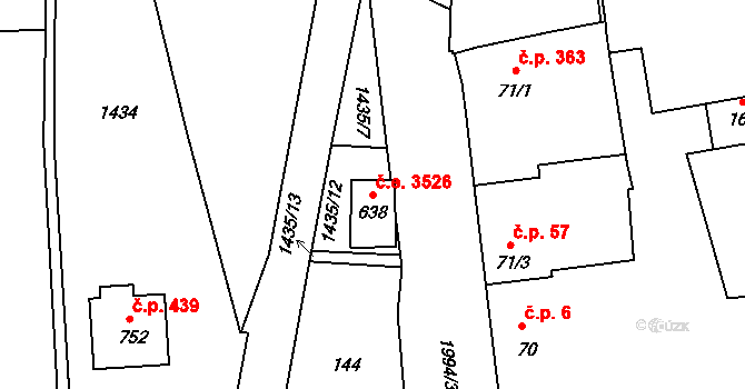 Louky 3526, Zlín na parcele st. 638 v KÚ Louky nad Dřevnicí, Katastrální mapa
