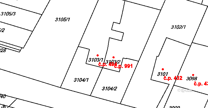 Bystřice nad Pernštejnem 494 na parcele st. 3103/1 v KÚ Bystřice nad Pernštejnem, Katastrální mapa