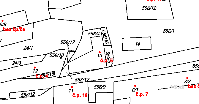 Podolí II 5, Předotice na parcele st. 13 v KÚ Podolí II, Katastrální mapa
