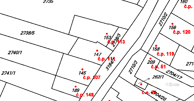 Orlovice 111 na parcele st. 147 v KÚ Orlovice, Katastrální mapa
