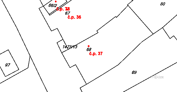 Sítiny 37, Mnichov na parcele st. 68 v KÚ Sítiny, Katastrální mapa