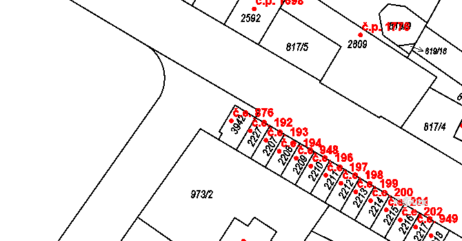 Náchod 876 na parcele st. 3942 v KÚ Náchod, Katastrální mapa