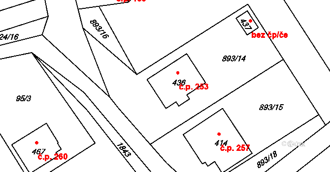 Provodov 253 na parcele st. 436 v KÚ Provodov na Moravě, Katastrální mapa