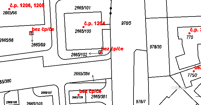 Praha 40458415 na parcele st. 2665/102 v KÚ Kyje, Katastrální mapa