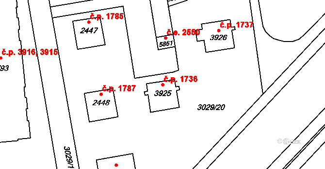 Zlín 1736 na parcele st. 3925 v KÚ Zlín, Katastrální mapa