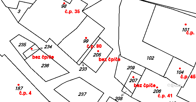 Prosetín 44144415 na parcele st. 205 v KÚ Prosetín u Bystřice nad Pernštejnem, Katastrální mapa