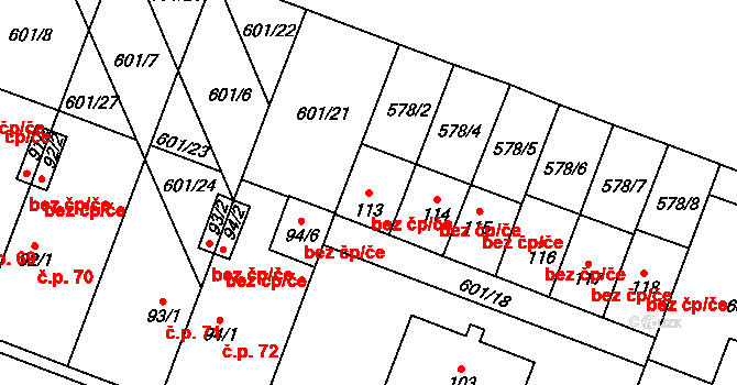 Rybníček 45863415 na parcele st. 113 v KÚ Rybníček, Katastrální mapa
