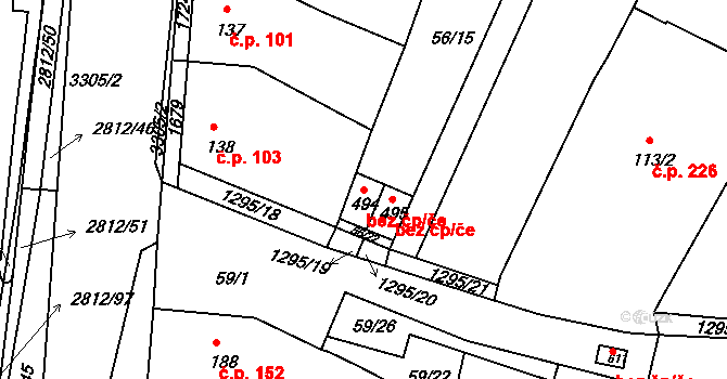 Otrokovice 47865415 na parcele st. 494 v KÚ Kvítkovice u Otrokovic, Katastrální mapa