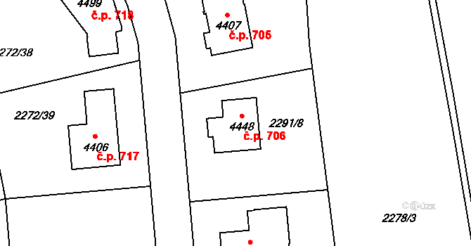 Týnské Předměstí 706, Domažlice na parcele st. 4448 v KÚ Domažlice, Katastrální mapa