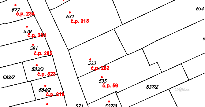 Velešovice 282 na parcele st. 533/1 v KÚ Velešovice, Katastrální mapa