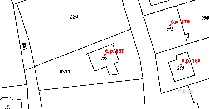 Vysoká nad Labem 637 na parcele st. 722 v KÚ Vysoká nad Labem, Katastrální mapa