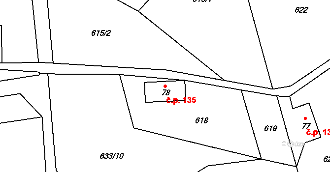 Kytlice 135 na parcele st. 78 v KÚ Falknov, Katastrální mapa