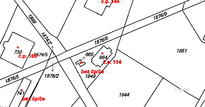 Pila 114, Trhanov na parcele st. 664 v KÚ Trhanov, Katastrální mapa