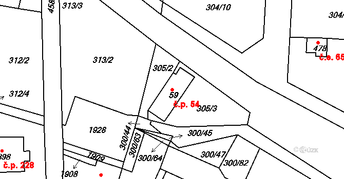 Hrádek 54 na parcele st. 59 v KÚ Hrádek u Rokycan, Katastrální mapa